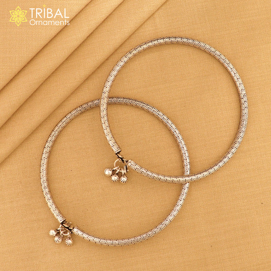 925 sterling silver vintage design customized foot bracelet anklet kada hanging drops belly dance ethnic jewelry nsfk126