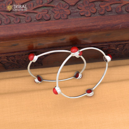 925 Sterling silver customized stylish red stone design bangle kada tribal jewelry ba459