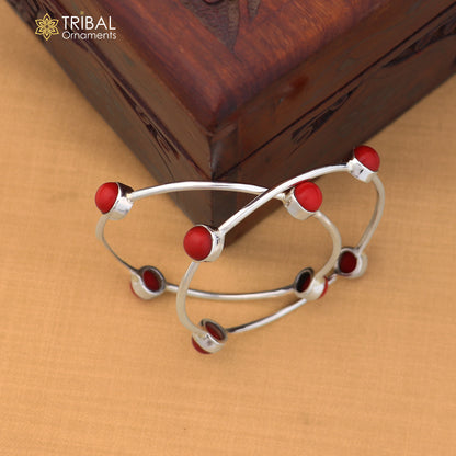 925 Sterling silver customized stylish red stone design bangle kada tribal jewelry ba459