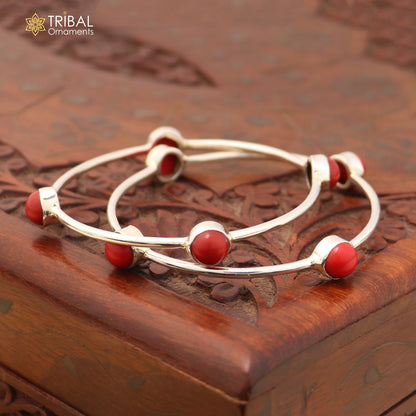 925 Sterling silver customized stylish red stone design bangle kada tribal jewelry ba459