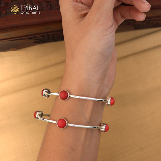 925 Sterling silver customized stylish red stone design bangle kada tribal jewelry ba459