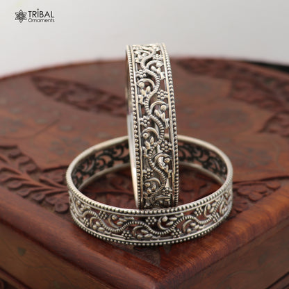 925 sterling silver floral design bangle kada ethnic jewelry ba457