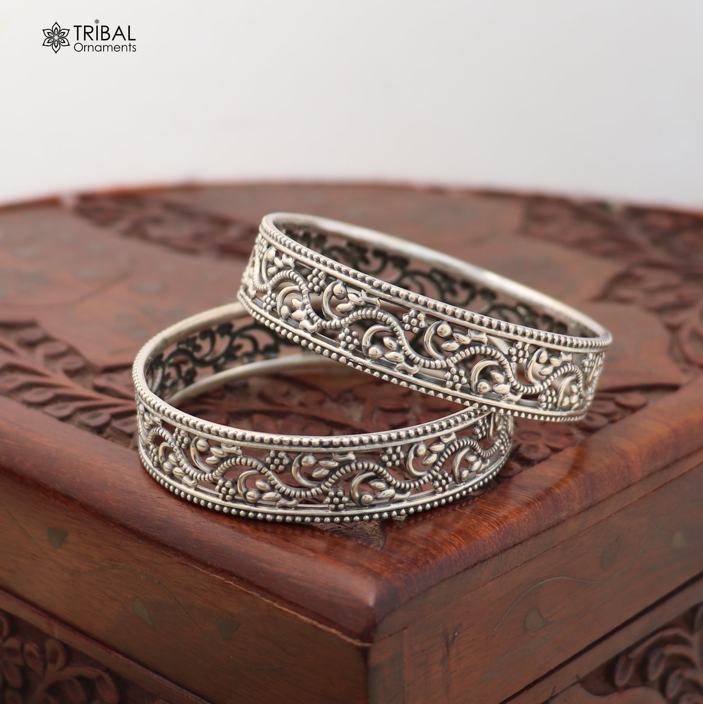 925 sterling silver floral design bangle kada ethnic jewelry ba457