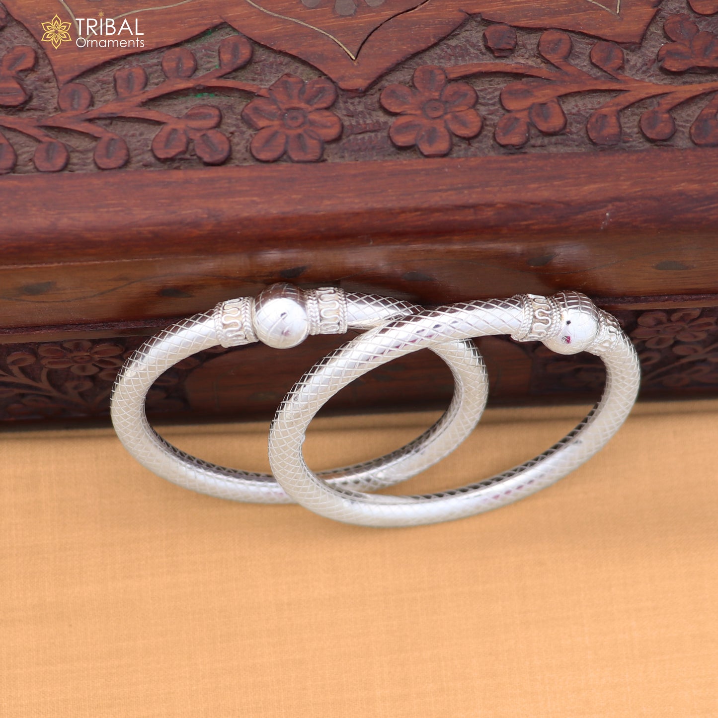 925 Sterling silver customized stylish ball design bangle kada tribal jewelry ba458