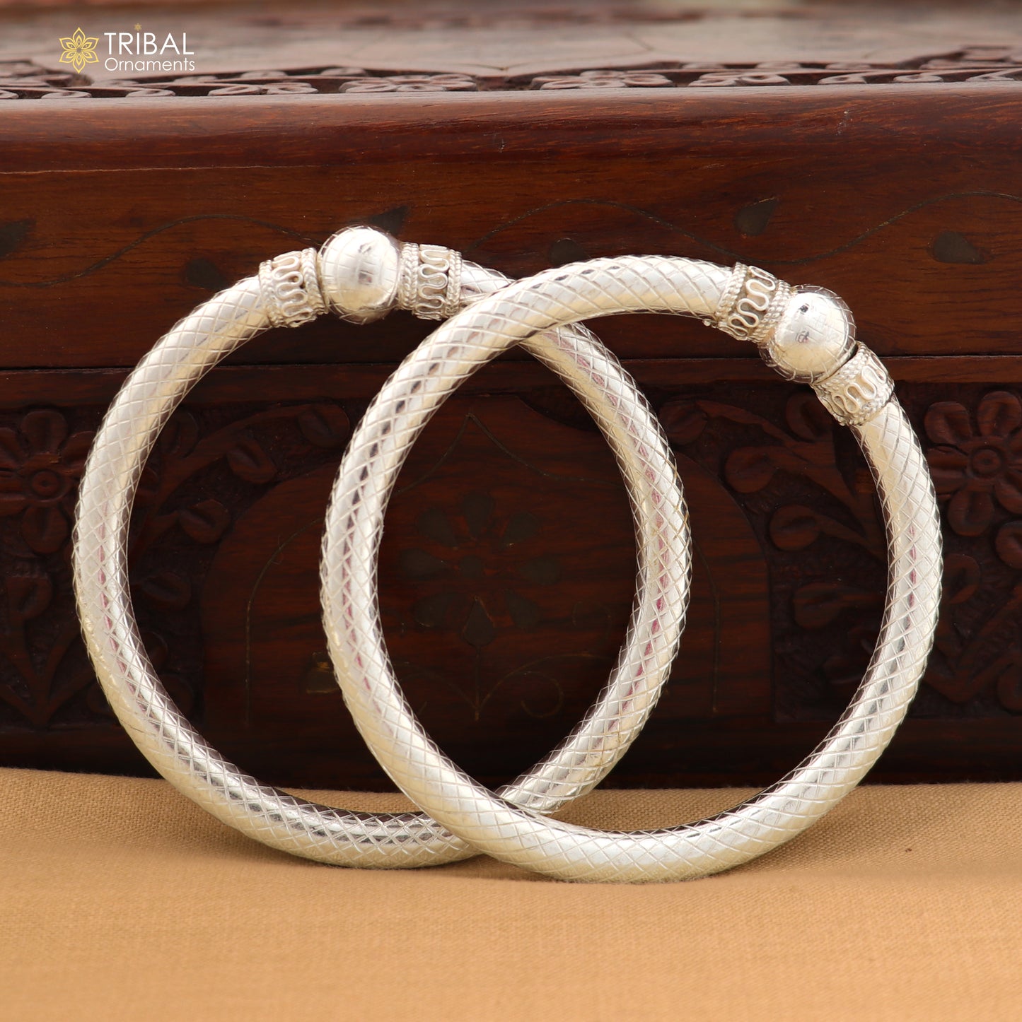 925 Sterling silver customized stylish ball design bangle kada tribal jewelry ba458