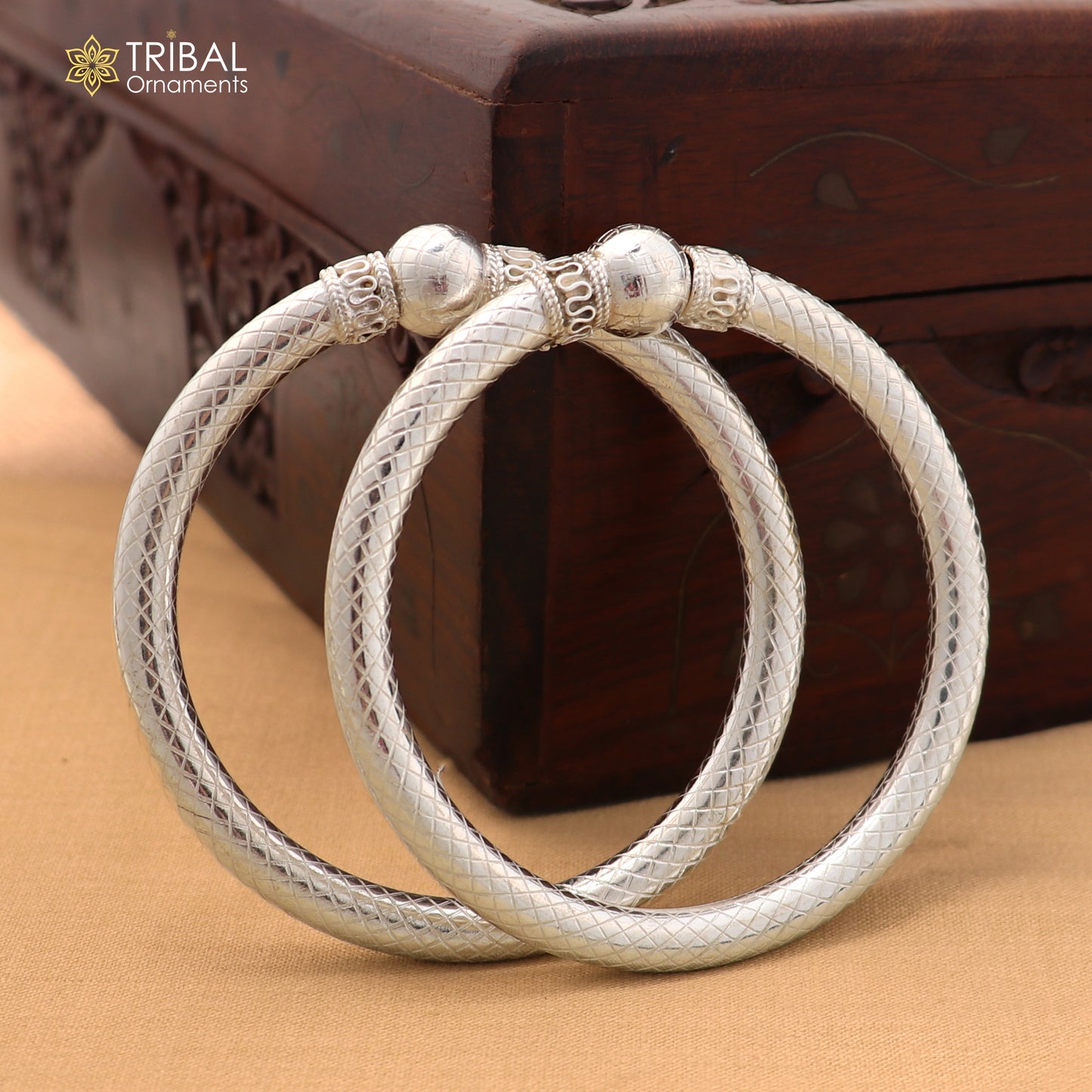 925 Sterling silver customized stylish ball design bangle kada tribal jewelry ba458