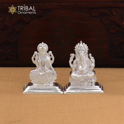 925 Sterling silver God Ganesha with laxmi ji Murti Statue figurine, puja articles su1428