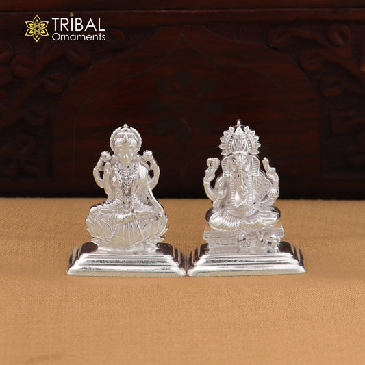 925 Sterling silver God Ganesha with laxmi ji Murti Statue figurine, puja articles su1428