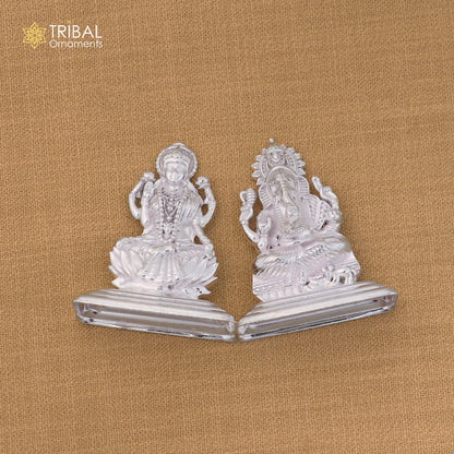 925 Sterling silver God Ganesha with laxmi ji Murti Statue figurine, puja articles su1428