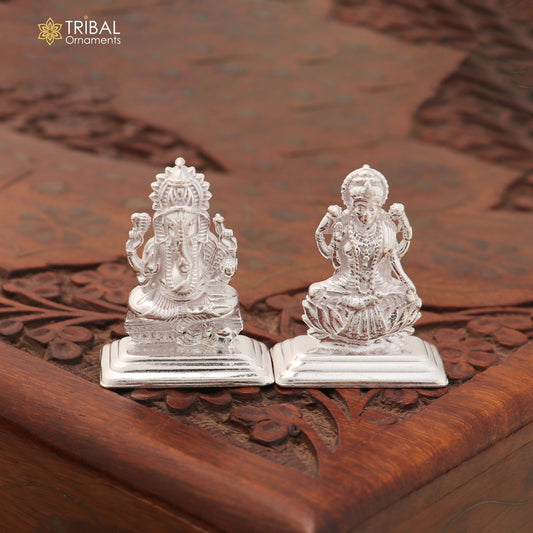 925 Sterling silver God Ganesha with laxmi ji Murti Statue figurine, puja articles su1428