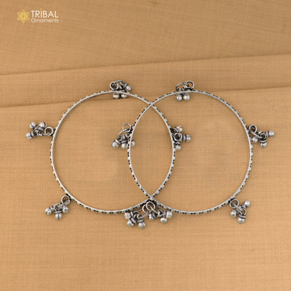 925 Sterling silver vintage design hanging bells bangle kada tribal oxidized jewelry ba461