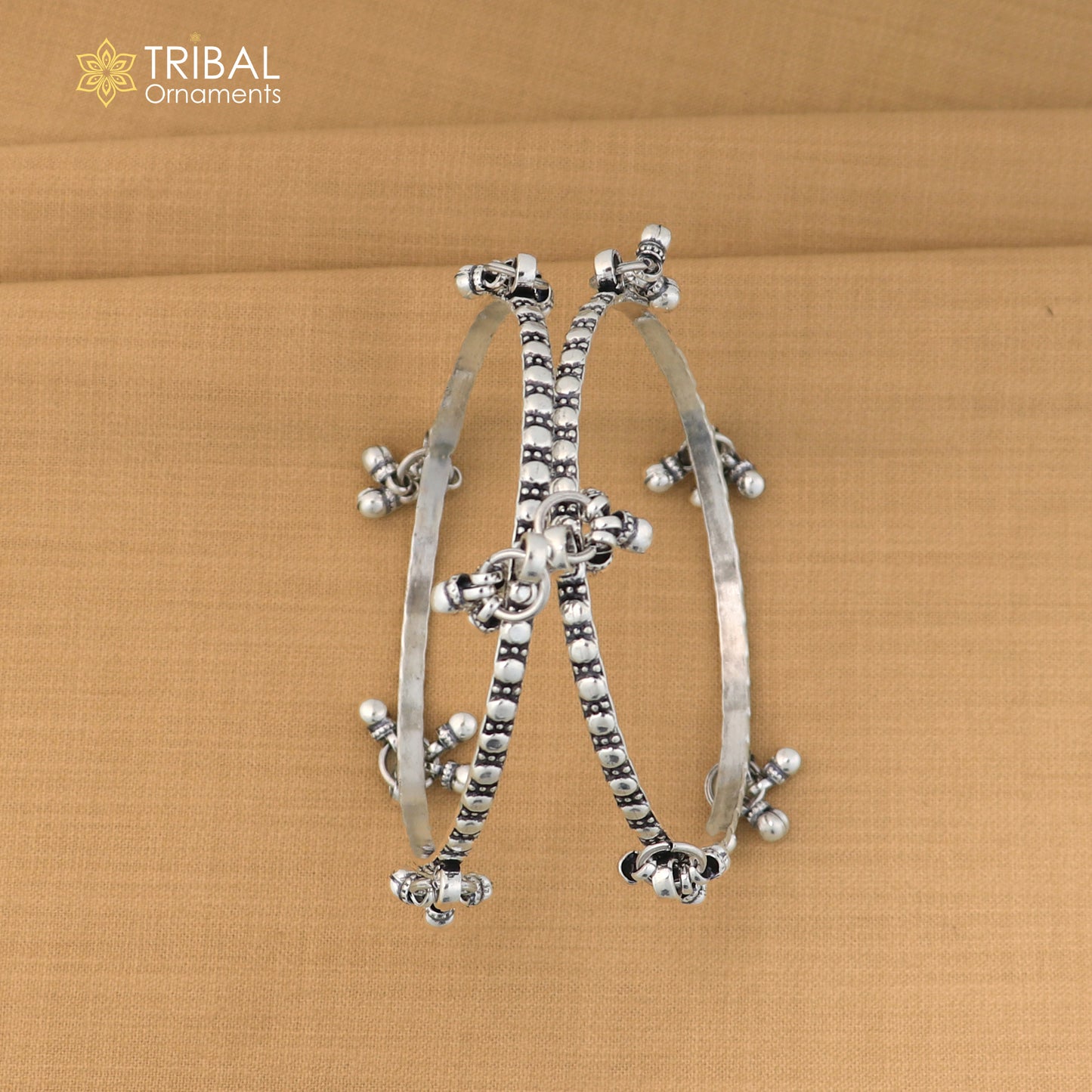 925 Sterling silver vintage design hanging bells bangle kada tribal oxidized jewelry ba461