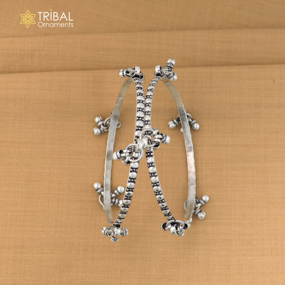 925 Sterling silver vintage design hanging bells bangle kada tribal oxidized jewelry ba461