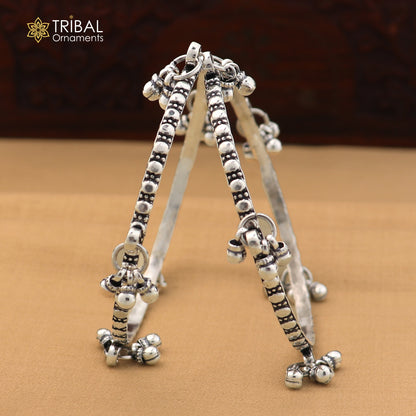 925 Sterling silver vintage design hanging bells bangle kada tribal oxidized jewelry ba461