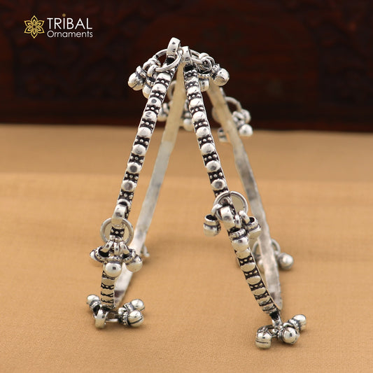 925 Sterling silver vintage design hanging bells bangle kada tribal oxidized jewelry ba461