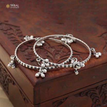 925 Sterling silver vintage design hanging bells bangle kada tribal oxidized jewelry ba461