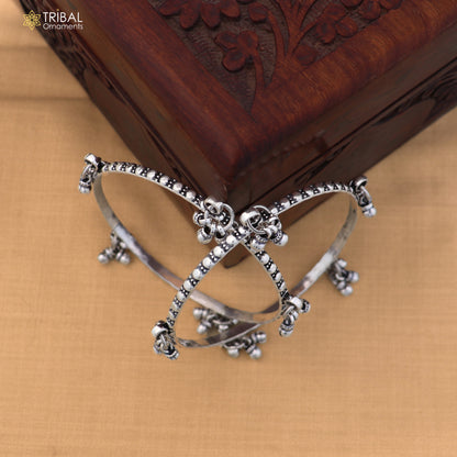 925 Sterling silver vintage design hanging bells bangle kada tribal oxidized jewelry ba461