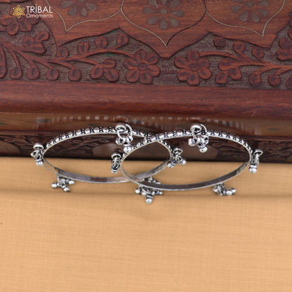 925 Sterling silver vintage design hanging bells bangle kada tribal oxidized jewelry ba461