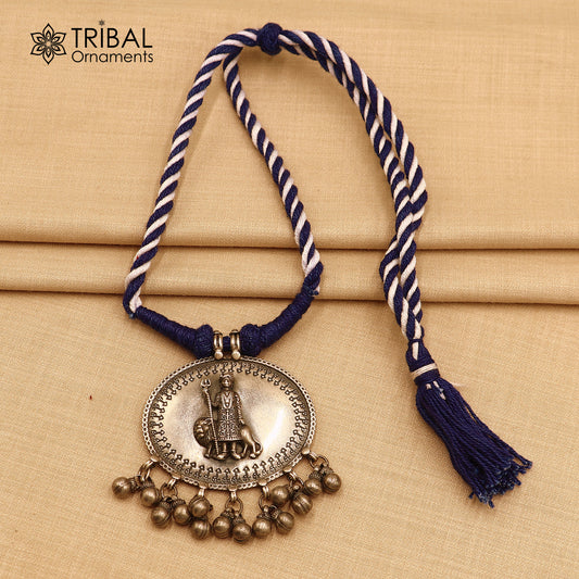 925 sterling silver chitai work Indian deity blue thread (dori) necklace banjara jewelry set785