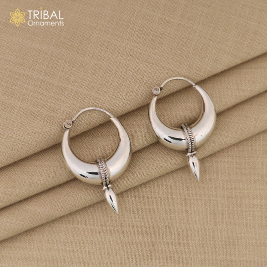 925 sterling silver fabulous plain shining hoops earrings Bali unique style kundal unisex tribal belly dance jewelry ear741