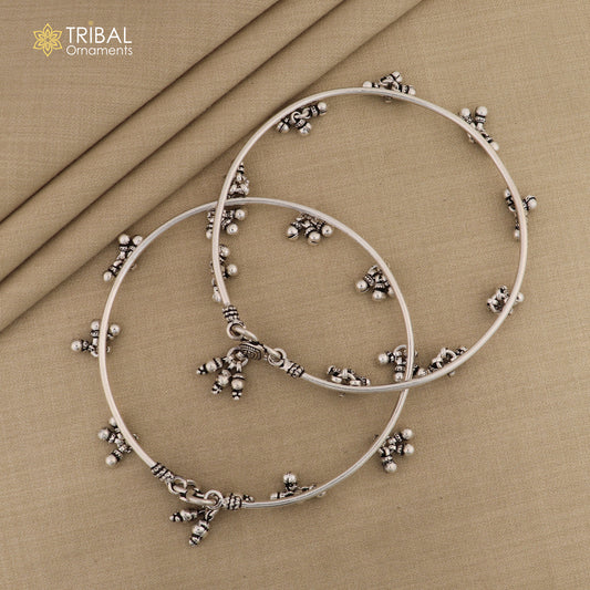 925 sterling silver Vintage design plain foot kada with hanging drops ankle bracelet ethnic belly dance jewelry nsfk41