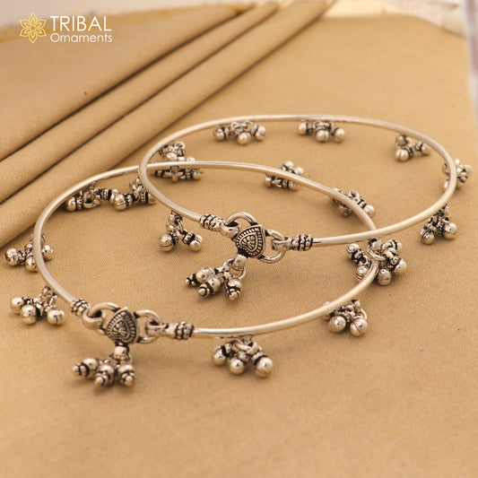 925 sterling silver Vintage design plain foot kada with hanging drops ankle bracelet ethnic belly dance jewelry nsfk41