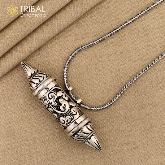 925 Sterling silver vintage Nakshi work design amulet box pendant tribal ethnic jewelry nsp1064