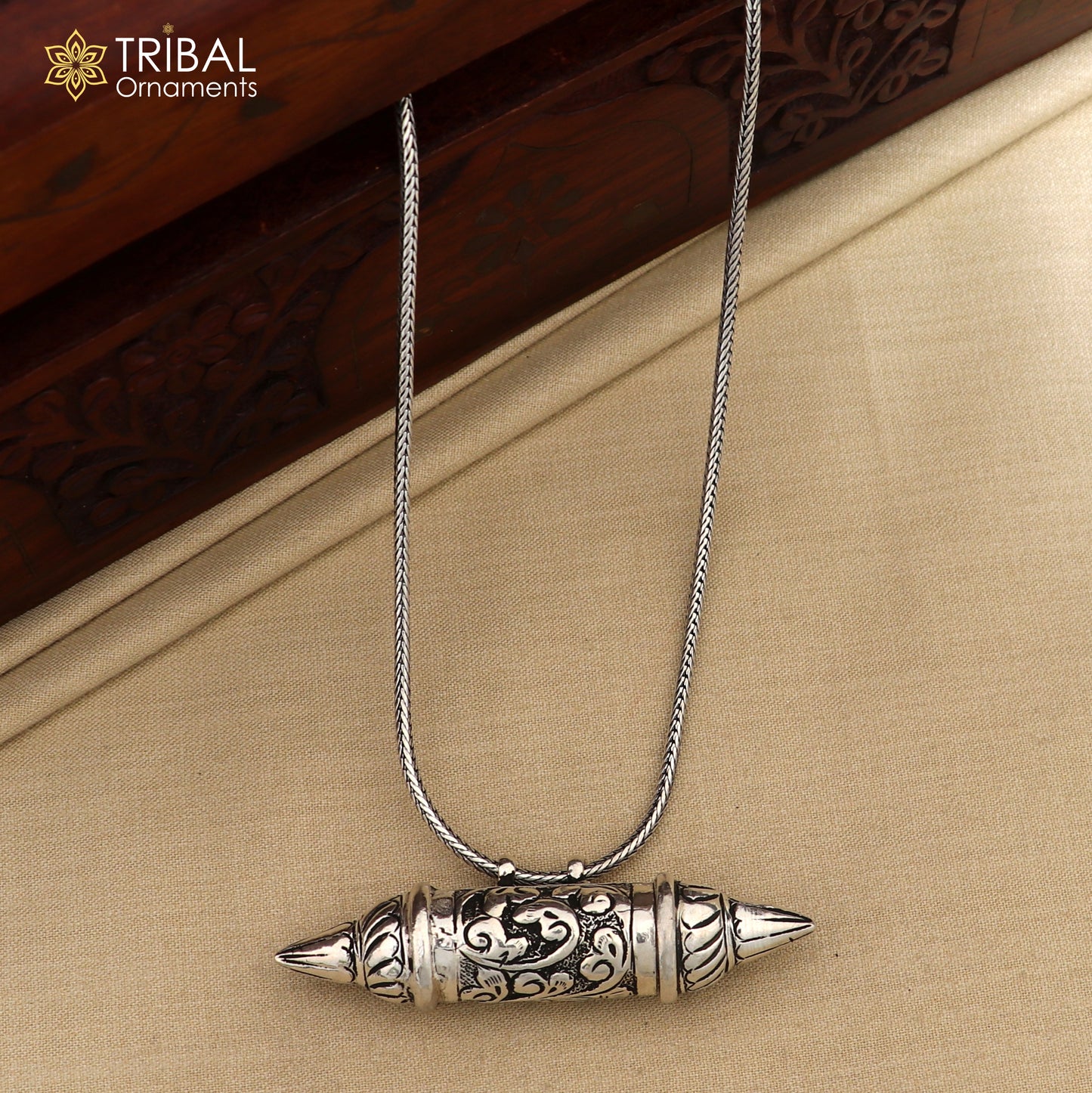 925 Sterling silver vintage Nakshi work design amulet box pendant tribal ethnic jewelry nsp1064