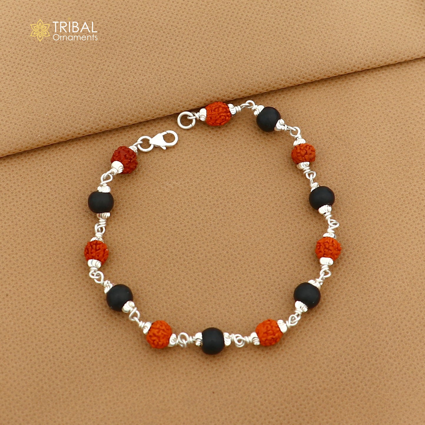 925 Sterling silver karungali black beads with Rudraksha beads  bracelet for unisex jewelry sbr790 - TRIBAL ORNAMENTS