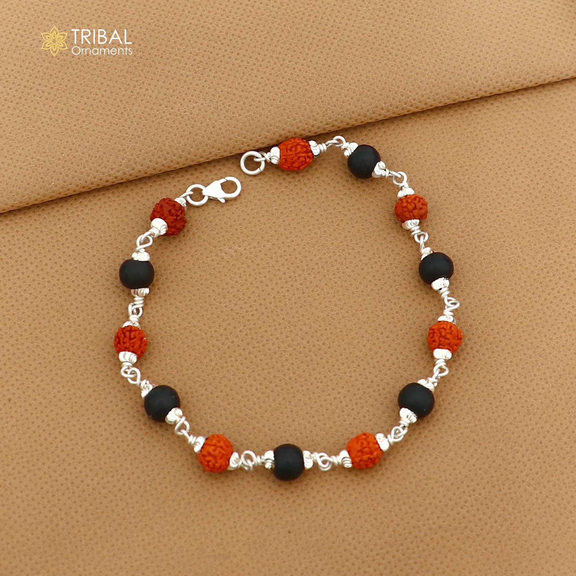925 Sterling silver karungali black beads with Rudraksha beads  bracelet for unisex jewelry sbr790 - TRIBAL ORNAMENTS