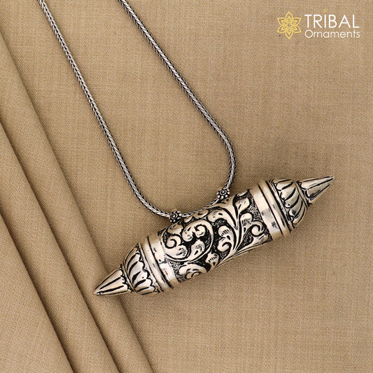 925 Sterling silver vintage Nakshi work design amulet box pendant tribal ethnic jewelry nsp1065