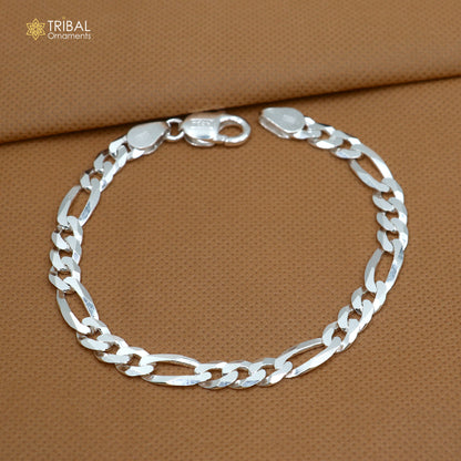 Vintage sterling silver Figaro link chain bracelet by TRIBAL ORNAMENTS, unisex jewelry with solid 925 silver finish.