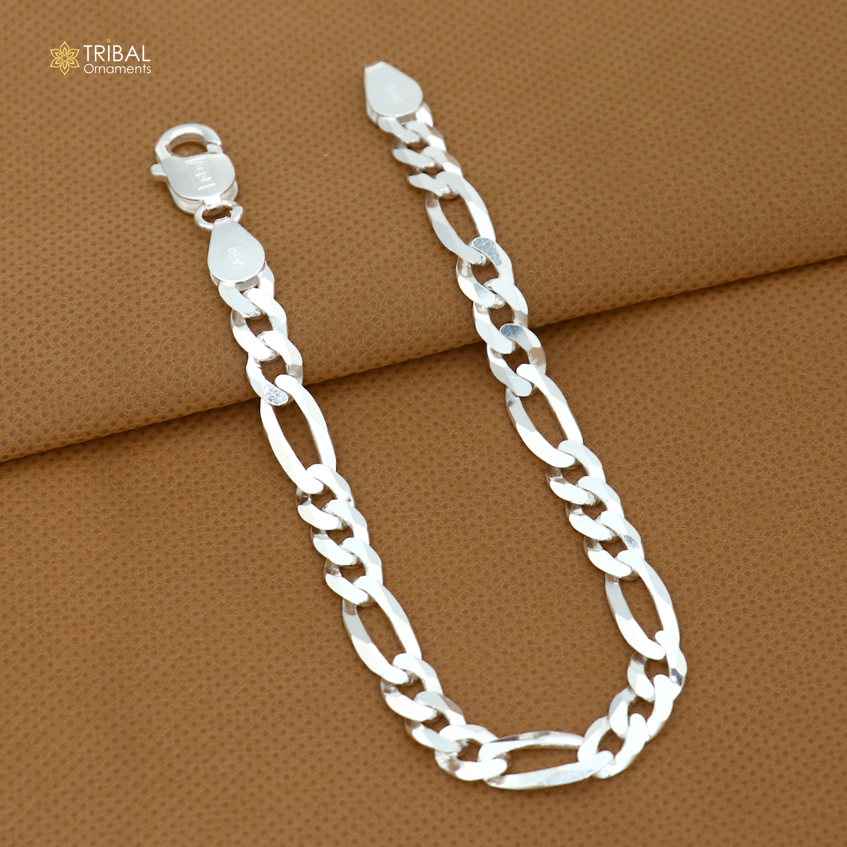 Vintage design solid 925sterling silver Figaro link chain bracelet