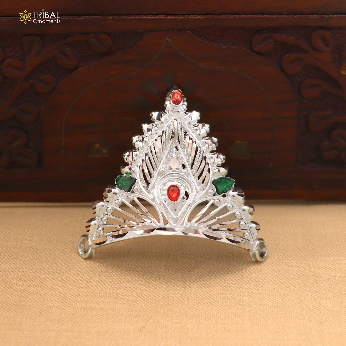 925 sterling silver vintage design krishan Mukut amazing goddess crown home temple art sm61