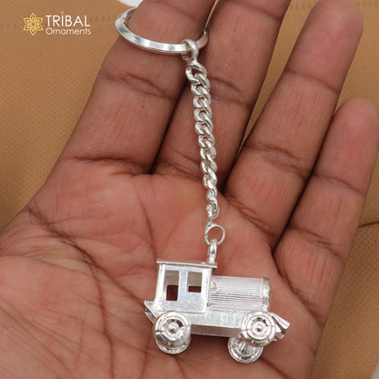 925 Sterling silver unique engine design solid key chain, stylish royal gifting silver accessories unisex gift kch25 - TRIBAL ORNAMENTS