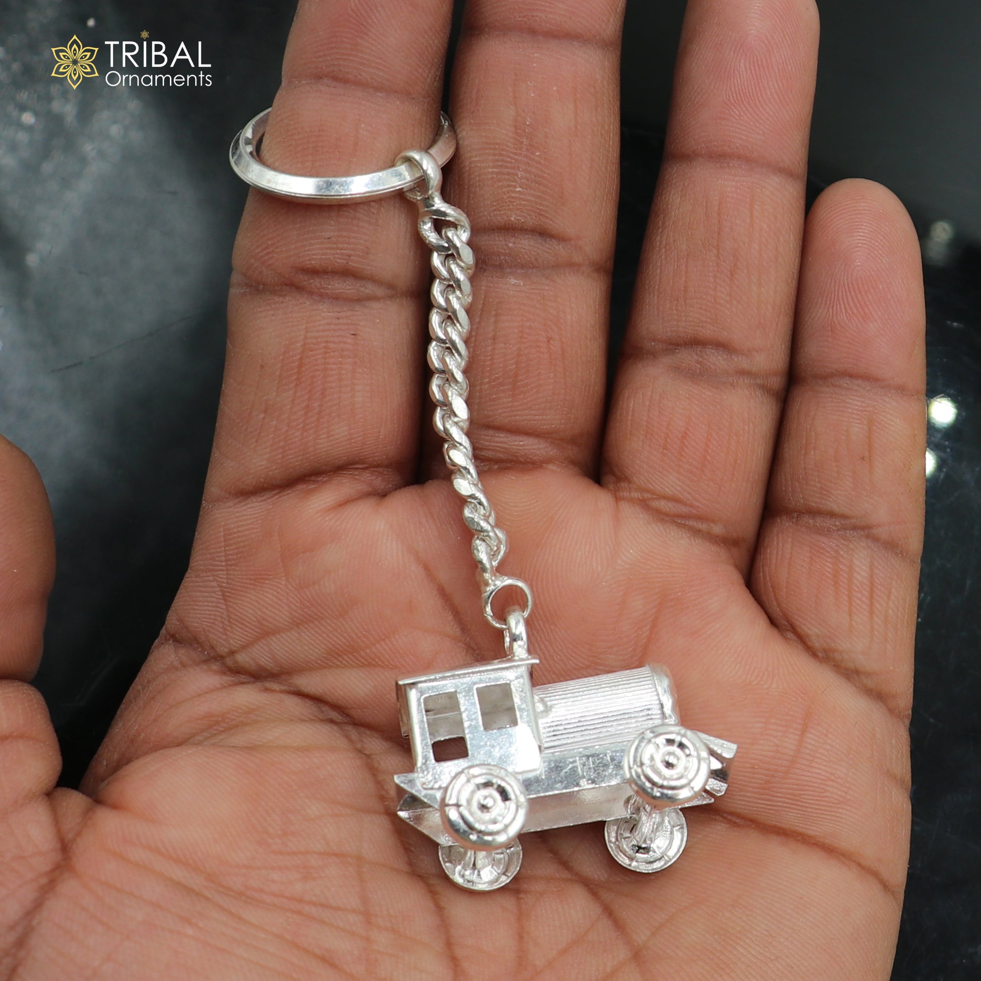 925 Sterling silver unique engine design solid key chain, stylish royal gifting silver accessories unisex gift kch25 - TRIBAL ORNAMENTS