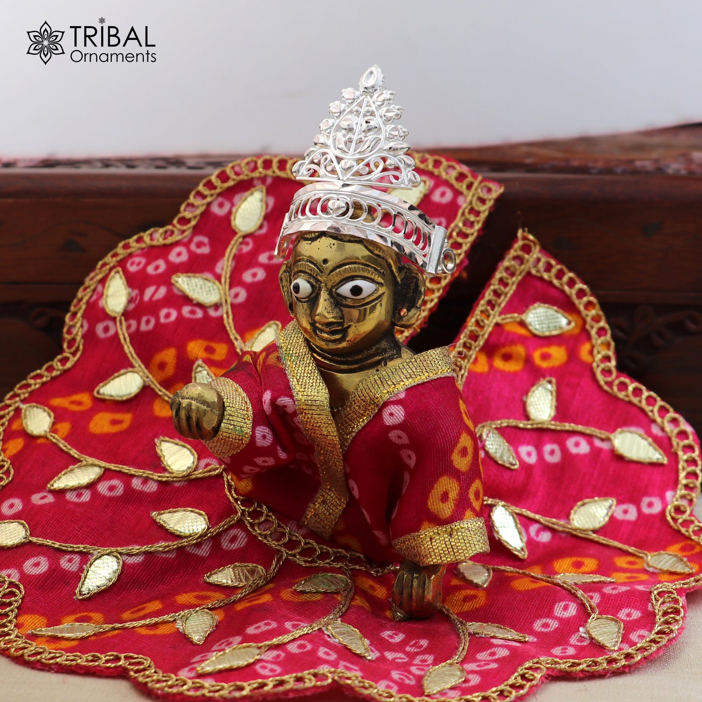 925 sterling silver vintage design krishan Mukut amazing goddess crown home temple art sm62