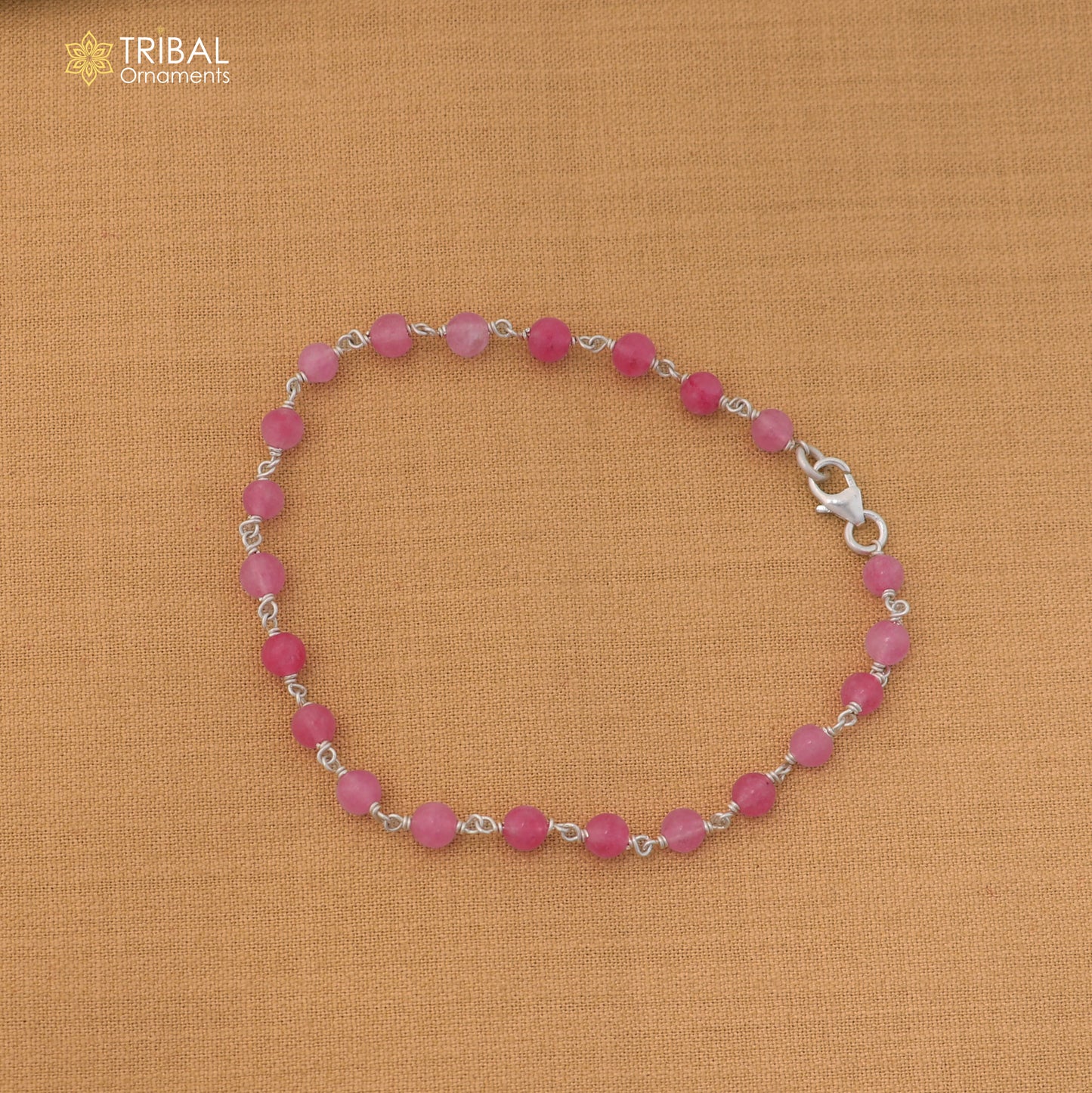 925 Sterling silver rose quartz beads bracelet for unisex jewelry sbr801