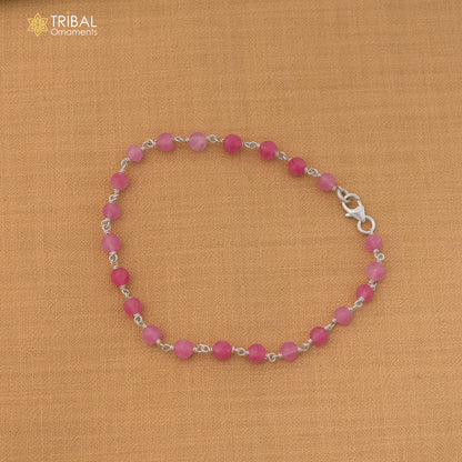 925 Sterling silver rose quartz beads bracelet for unisex jewelry sbr801