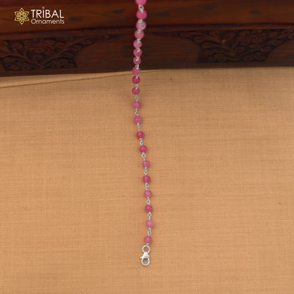 925 Sterling silver rose quartz beads bracelet for unisex jewelry sbr801