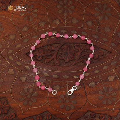 925 Sterling silver rose quartz beads bracelet for unisex jewelry sbr801