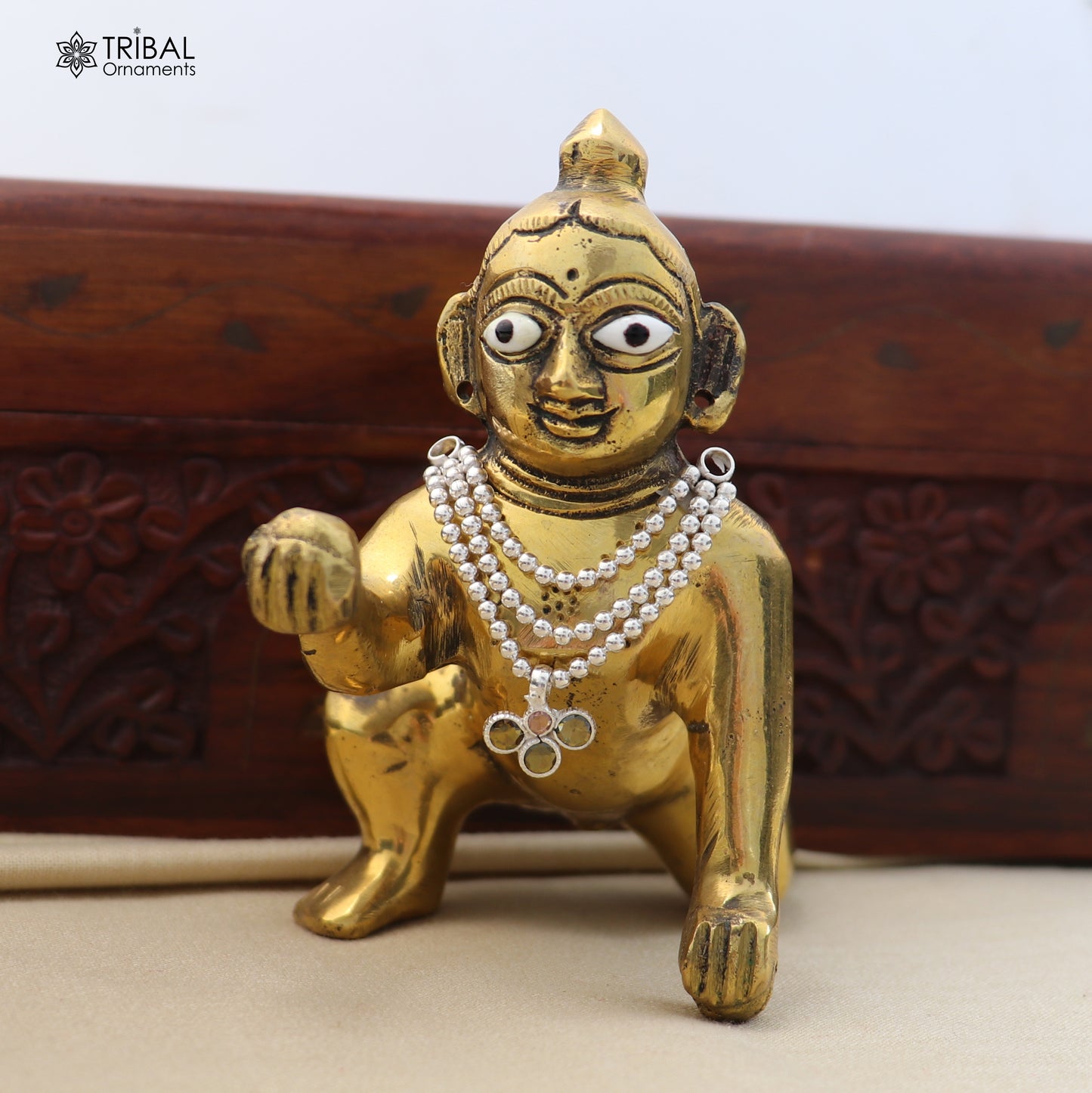 925 sterling silver 3 line beaded chain necklace for Lord Krishna Laddu Gopala jewelry set855