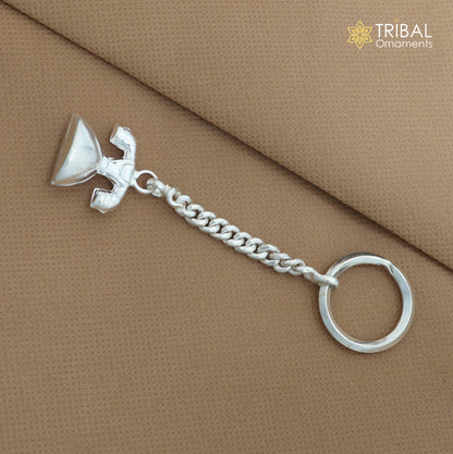 925 Sterling silver unique telephone design solid key chain, stylish royal gifting silver accessories unisex gift kch28 - TRIBAL ORNAMENTS