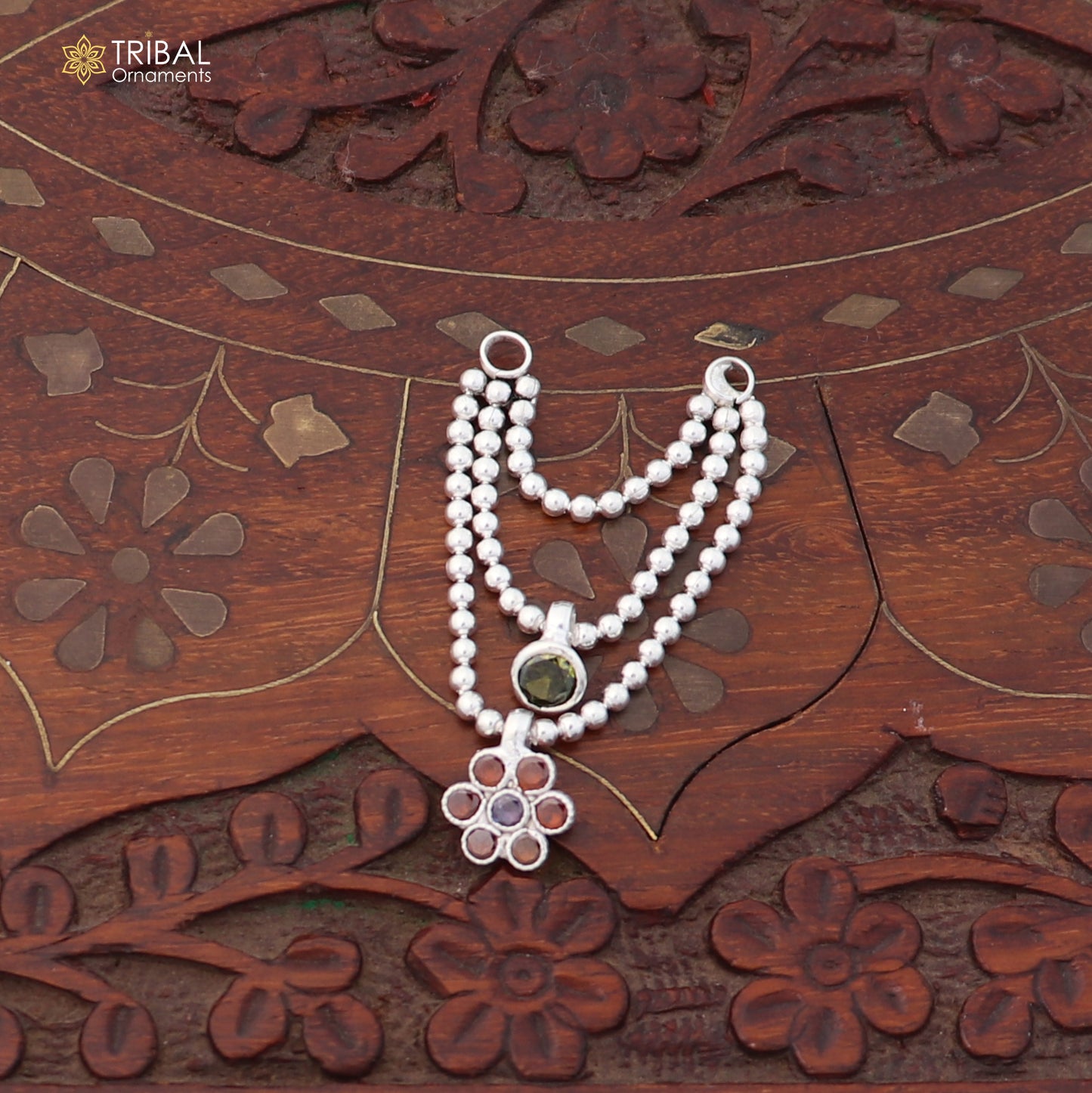 925 sterling silver 3 line beaded chain necklace for Lord Krishna Laddu Gopala jewelry set856
