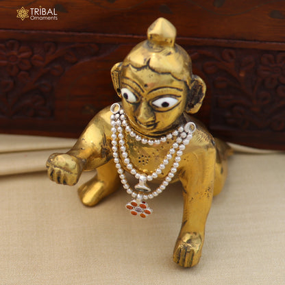 925 sterling silver 3 line beaded chain necklace for Lord Krishna Laddu Gopala jewelry set856