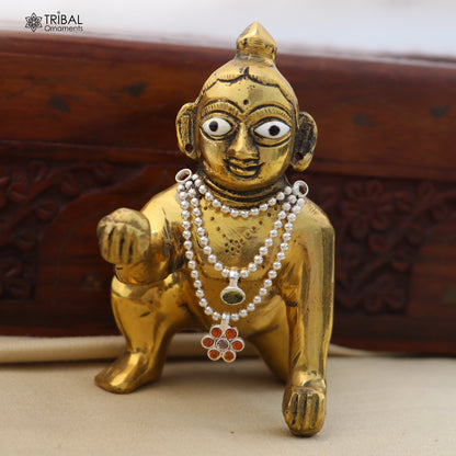 925 sterling silver 3 line beaded chain necklace for Lord Krishna Laddu Gopala jewelry set856