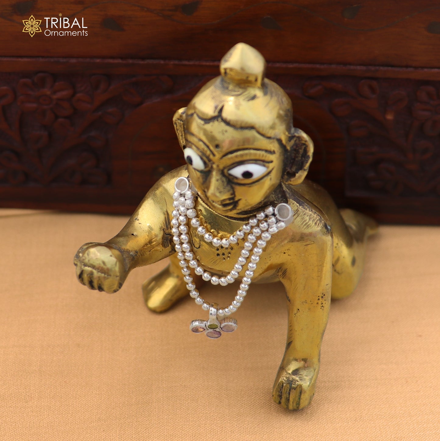 925 sterling silver 3 line beaded chain necklace for Lord Krishna Laddu Gopala jewelry set857