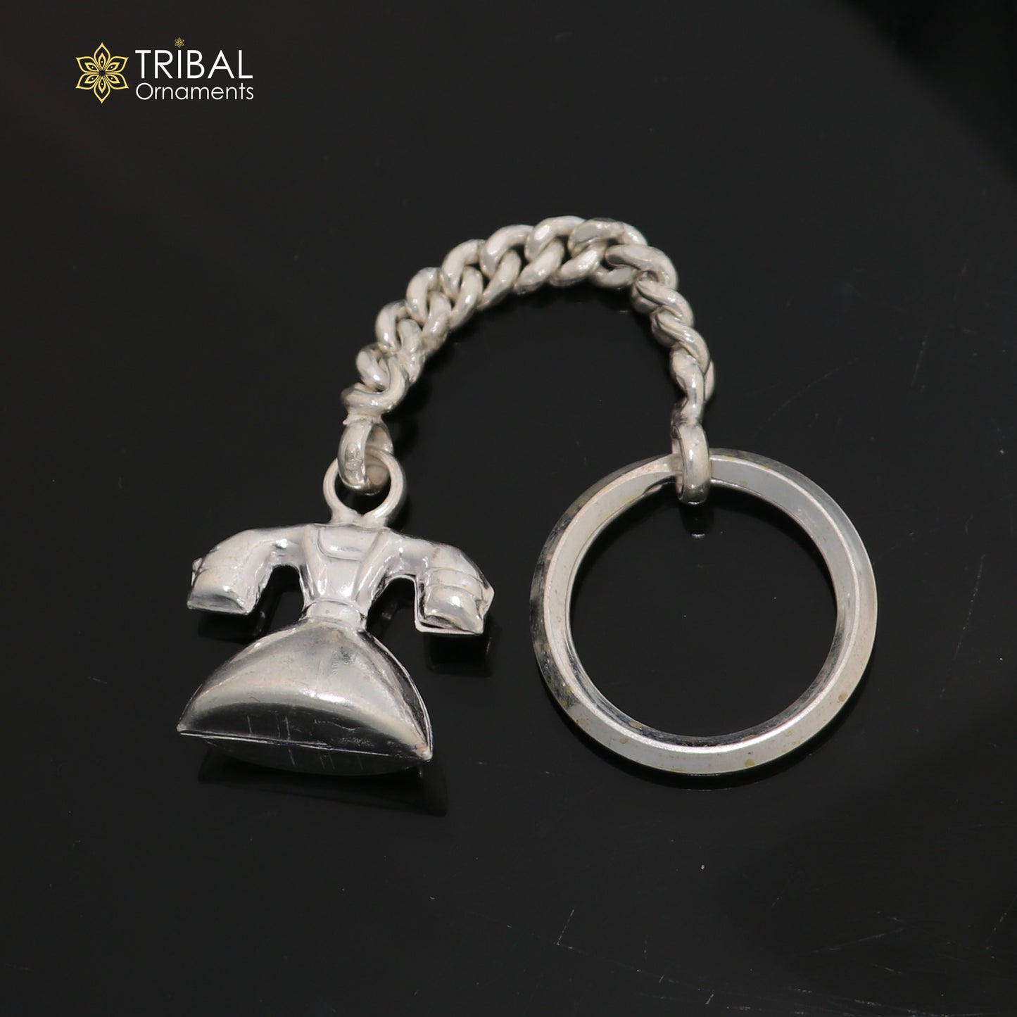 925 Sterling silver unique telephone design solid key chain, stylish royal gifting silver accessories unisex gift kch28 - TRIBAL ORNAMENTS