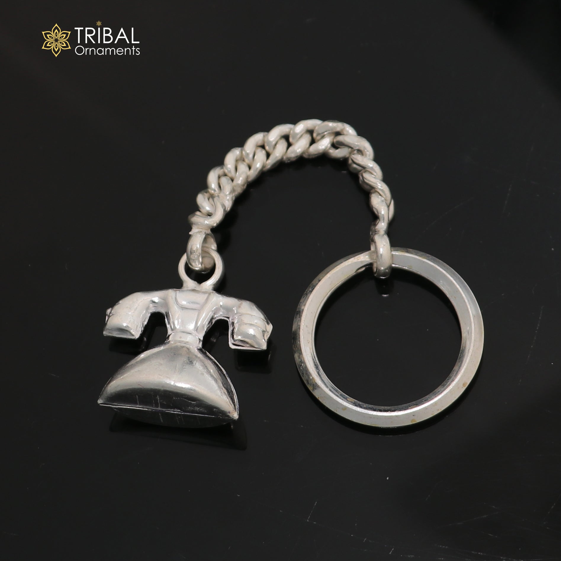 925 Sterling silver unique telephone design solid key chain, stylish royal gifting silver accessories unisex gift kch28 - TRIBAL ORNAMENTS