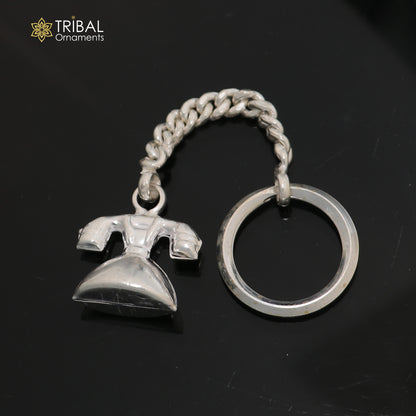 925 Sterling silver unique telephone design solid key chain, stylish royal gifting silver accessories unisex gift kch28 - TRIBAL ORNAMENTS
